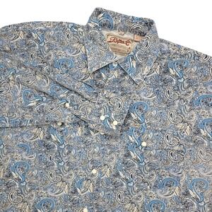 Rafter C Shirt Mens XL Blue Paisley Western Pearl Snap Long Sleeve Cotton Cowboy